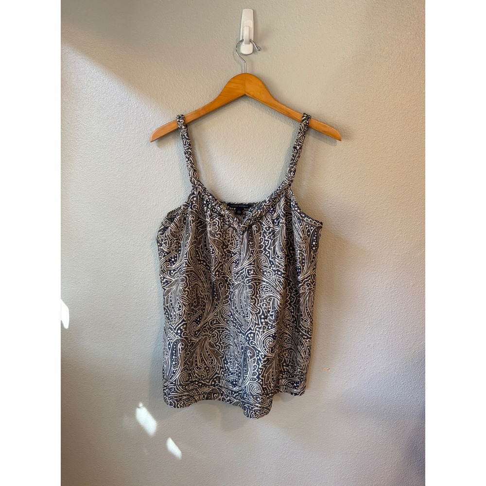 Banana Republic‎ Camisole Women Large Silk Paisley Braided Strap Navy Blue Tan